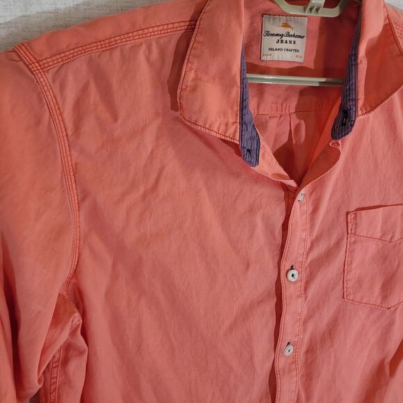Tommy Bahama Jeans Button Up Shirt Mens Large Coral Long Sleeve Island Crafted - Picture 2 of 8